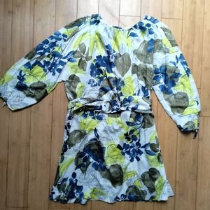 Zara Basic Tropical Floral Parrot Multicolor Mini Dress w/ Belt Women's Size M